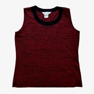 Sz M - Exclusively Misook Knit Sleeveless Top Space Dye Contrast Collar